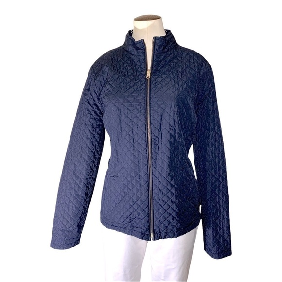 SPANNER Quilted Reversible Jacket Zip Up Sz L Navy Blue Anchors Pattern Pockets - Picture 2 of 15